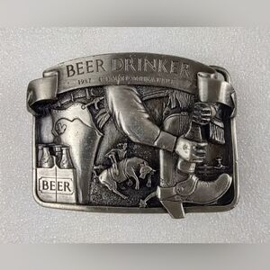 Silver Beer Drinker Belt Buckle